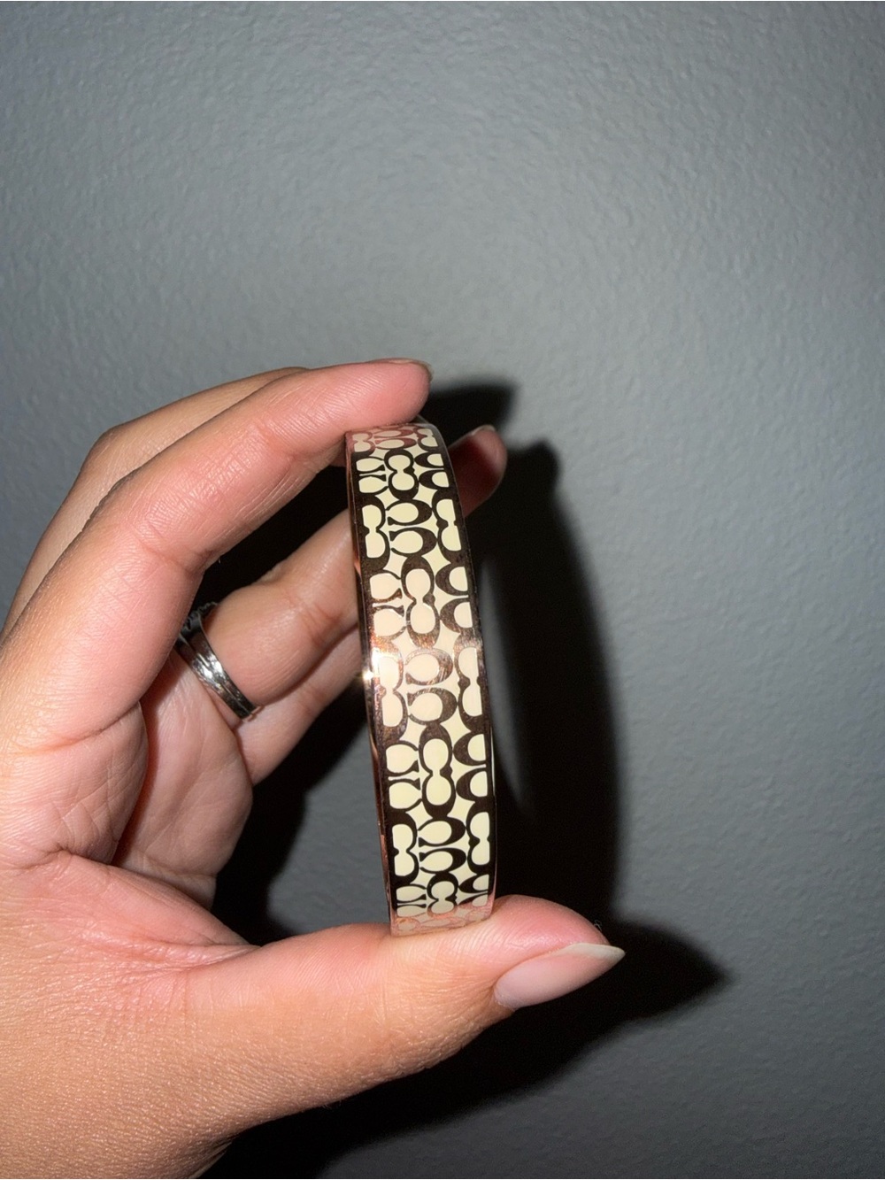 Coach Beige and Bronze Patterned Bangle Bracelet